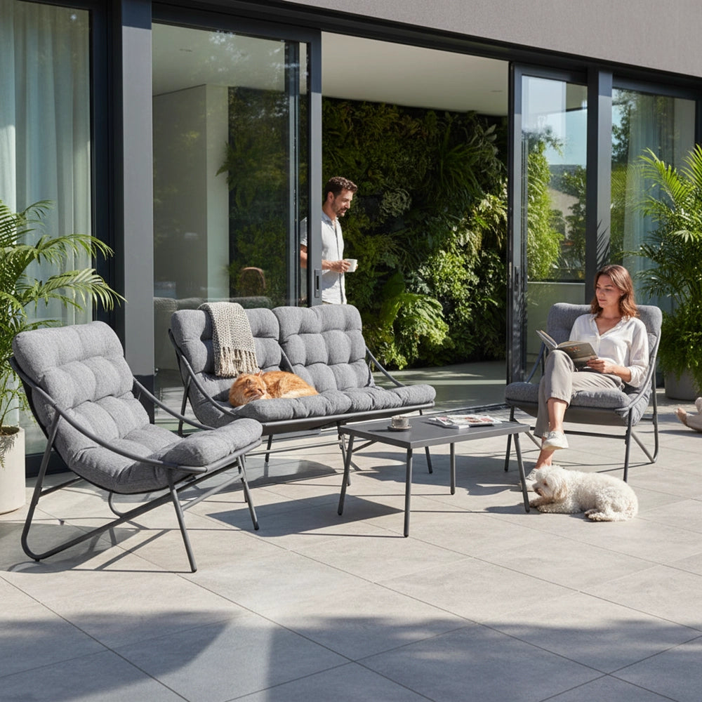 Set mobili da giardino VIBE 4 pezzi poltrone divano tavolino grigio