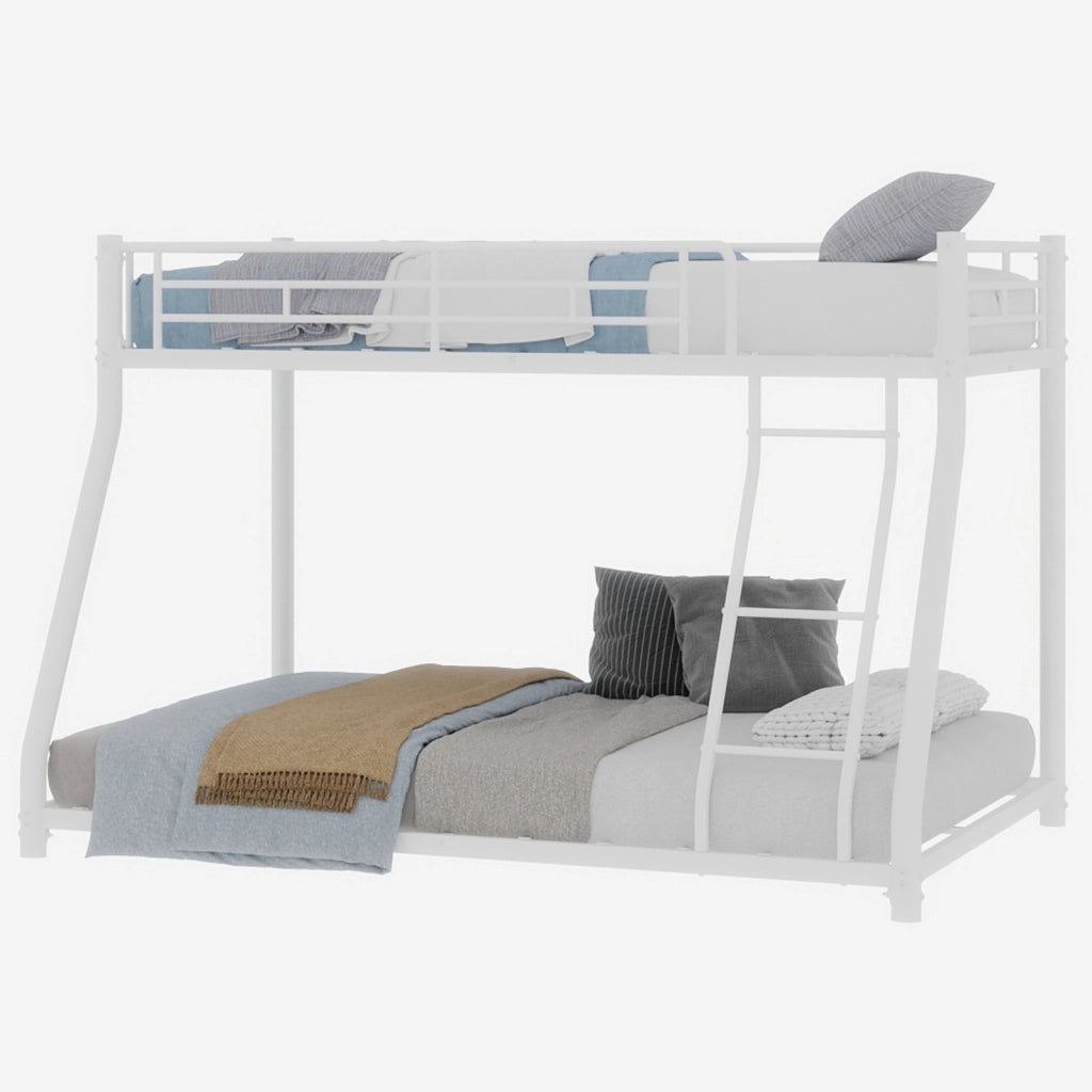 Letto a castello 90 × 190 cm e 140 × 190 cm con scaletta et barriere di sicurezza, senza materasso, in ferro, bianco