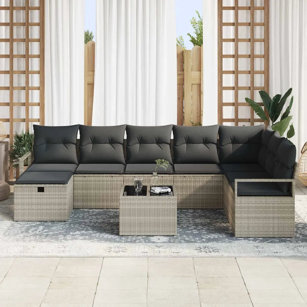Set di divani con cuscino 9 pcs Grigio chiaro polyrattan 3359241