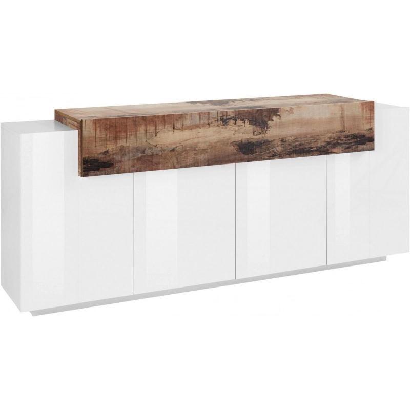 Credenza Coro Moderna 4 ante – Bianco Lucido e Acero Pereira