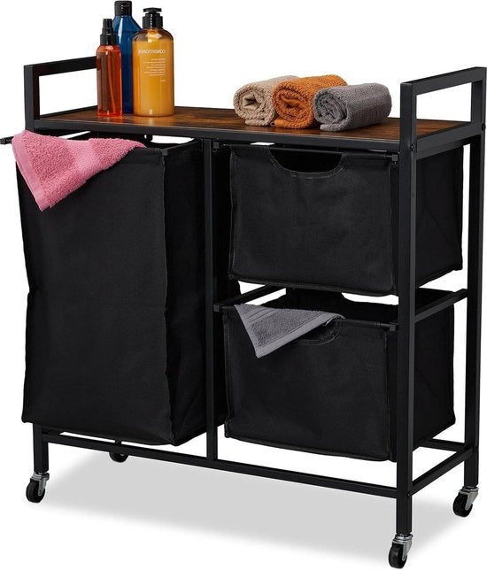 Stivatore per la casa - Scatola per il bucato con ruote - Design industriale - Nero-bianco Stivatore