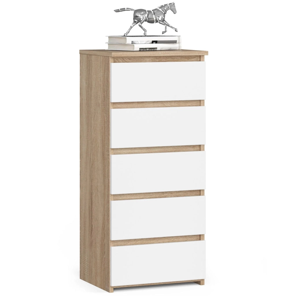 Cassettiera AKORD CL5 Cassettiera Sonoma Quercia 40 cm 5 cassetti inserto frontale Bianco 40x35x92 cm