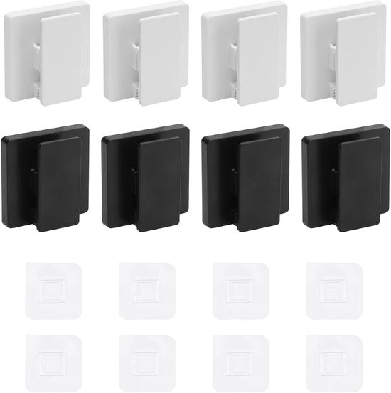 Kit di clip per parete da 8 pezzi - Autoadesivo - Spine per parete - Nero/Bianco - Per la conservazione - Materiale ecologico
