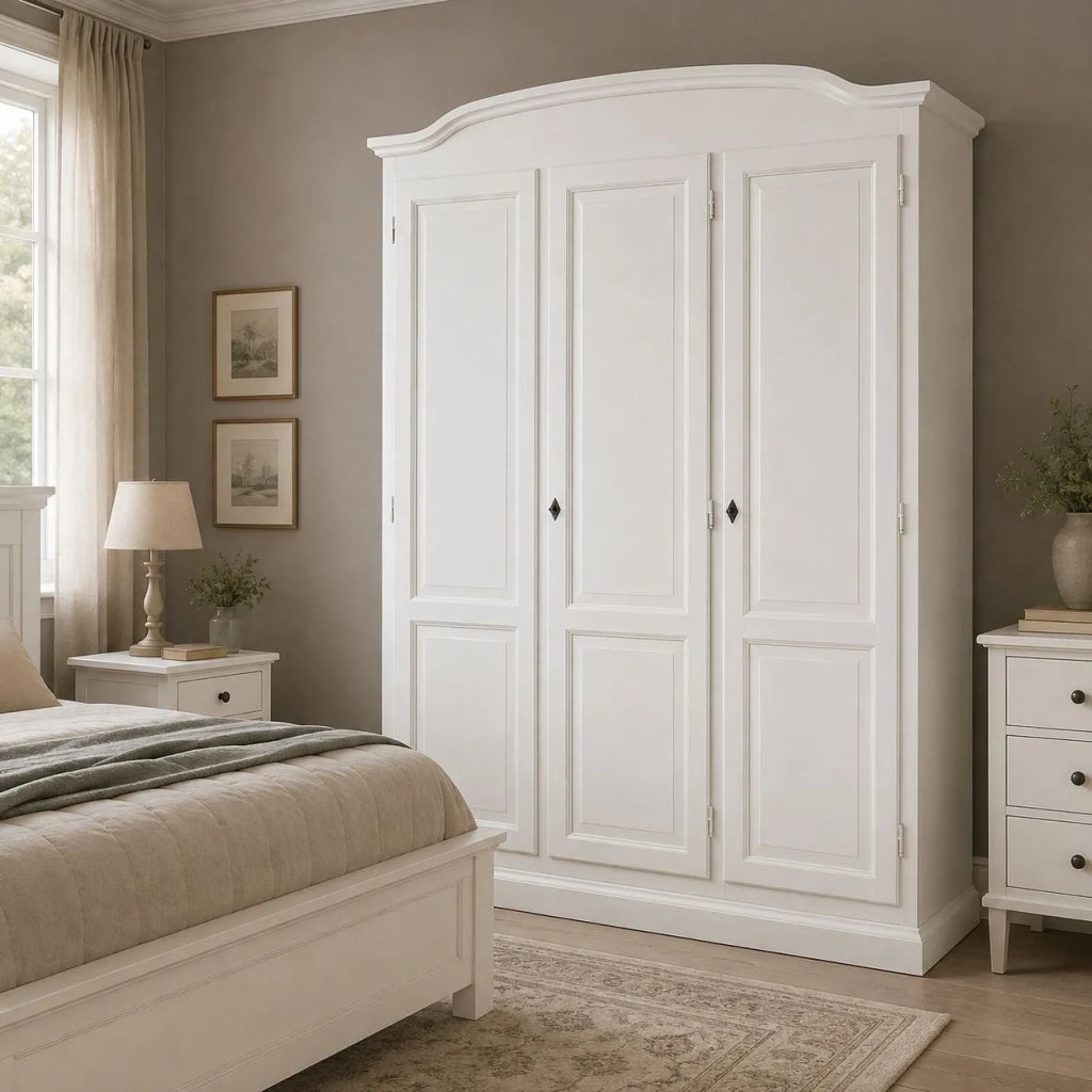 Armadio 3 ante in legno massello bianco cappello tondo 158x56x197h - Mobili 2G