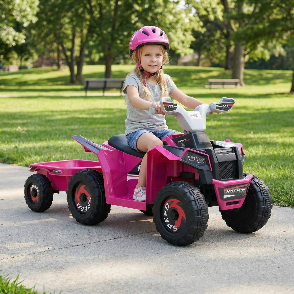 Quad atv elettrico bambini rimorchio posteriore ruote antiusura motore-Quad giocattolo interruttore un tocco veicolo per bambini 3+ anni Rosa