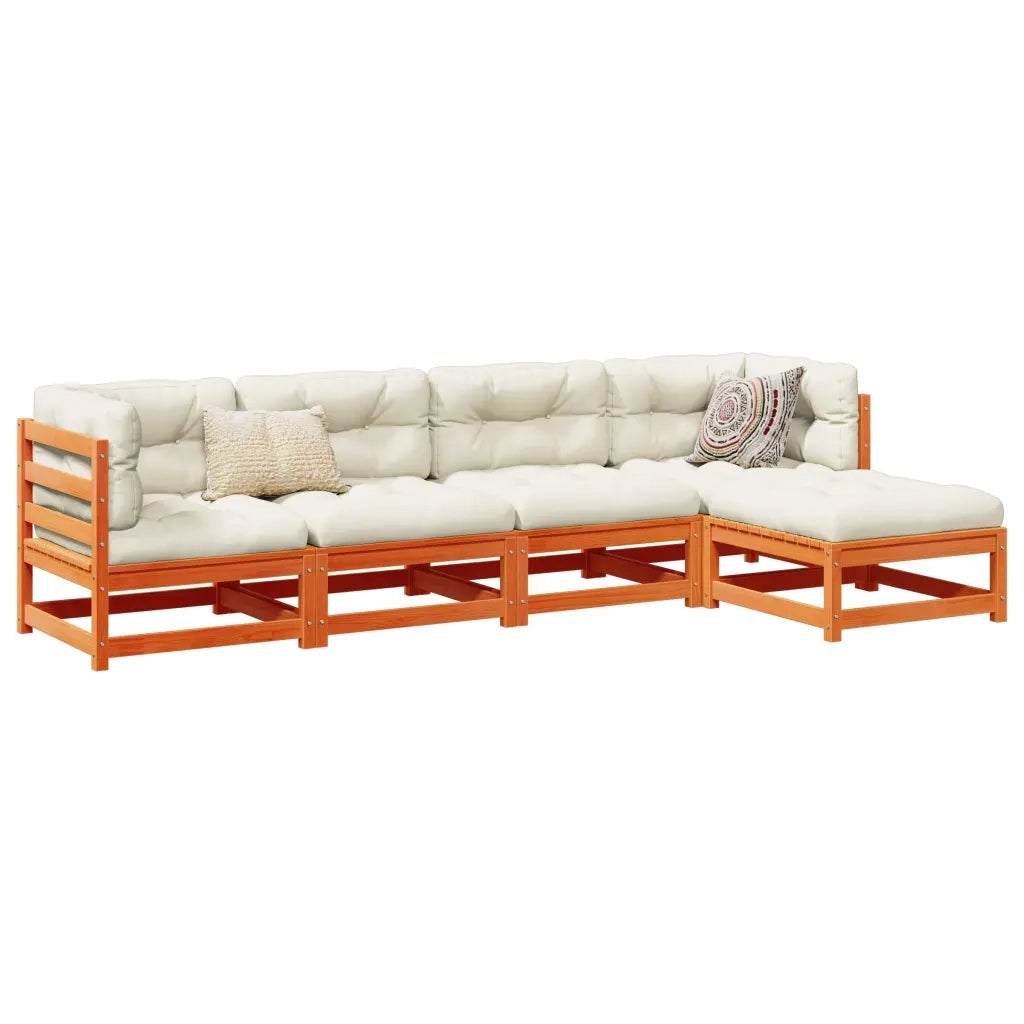 Set Divani da Giardino 5 pz Marrone Cera Legno Massello Pino 3299386