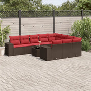 Set Divani da Giardino 11 pz con Cuscini Marrone in Polyrattan 3223103