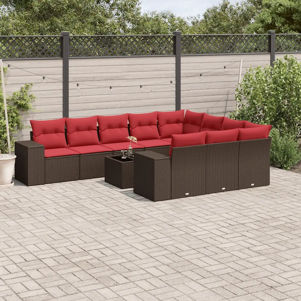 Set Divani da Giardino 11 pz con Cuscini Marrone in Polyrattan 3223103