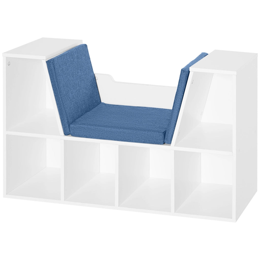 Libreria con seduta scaffale 6 cubi ¨C zephmum ¨C 102x30x61 cm bianco e blu