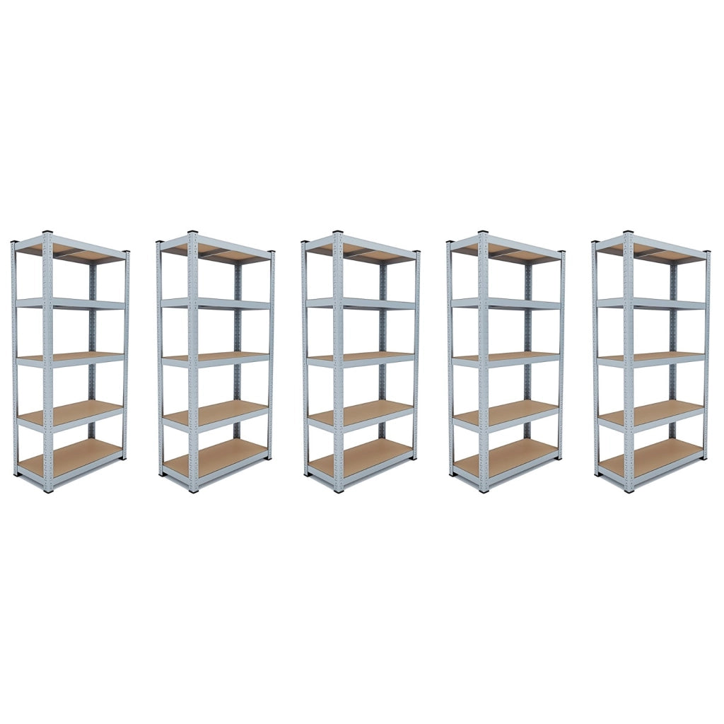 Set Di 5 Scaffali In Metallo E MDF Ad Alta Portata Fino A 875 Kg Con 5 Ripiani Regolabili Design Modulare Ideale Per Garage Officina Cantina Capannone Magazzino 180 X 90 X 40 Cm