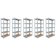 Set Di 5 Scaffali In Metallo E MDF Ad Alta Portata Fino A 875 Kg Con 5 Ripiani Regolabili Design Modulare Ideale Per Garage Officina Cantina Capannone Magazzino 180 X 90 X 40 Cm