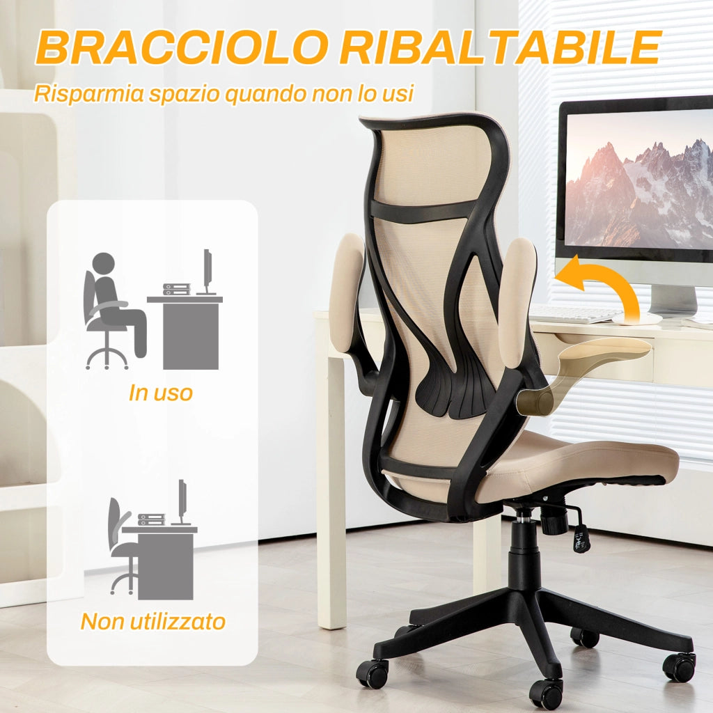 Sedia da Ufficio ¨C Zephmum ¨C Beige, Tessuto, Braccioli Ribaltabili