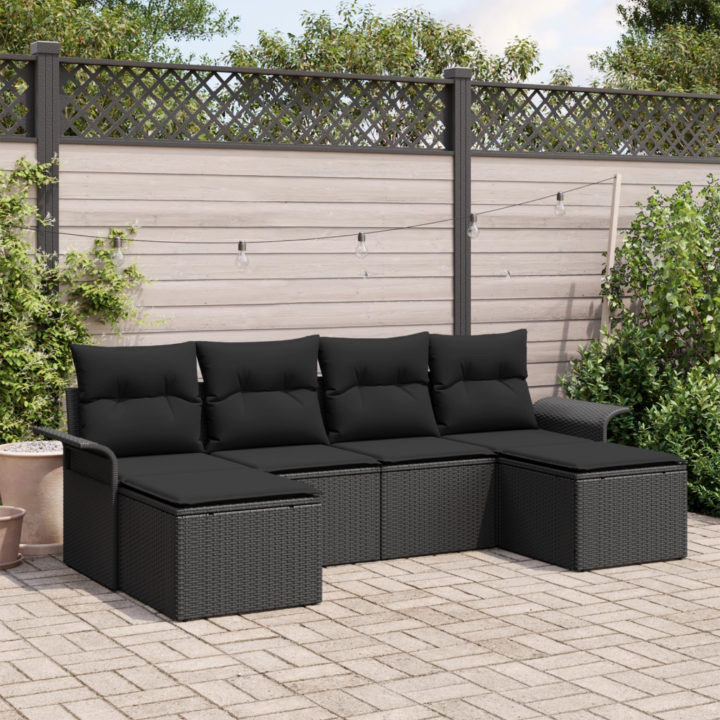Set Divano da Giardino Set di 5 Nero Rattan intrecciato a mano