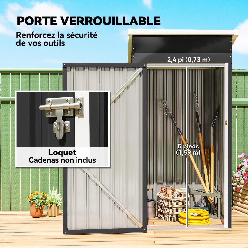 Casetta da giardino in metallo ¨C Xylo ¨C porta chiudibile, tetto spiovente, 107,5x91x185cm, grigio
