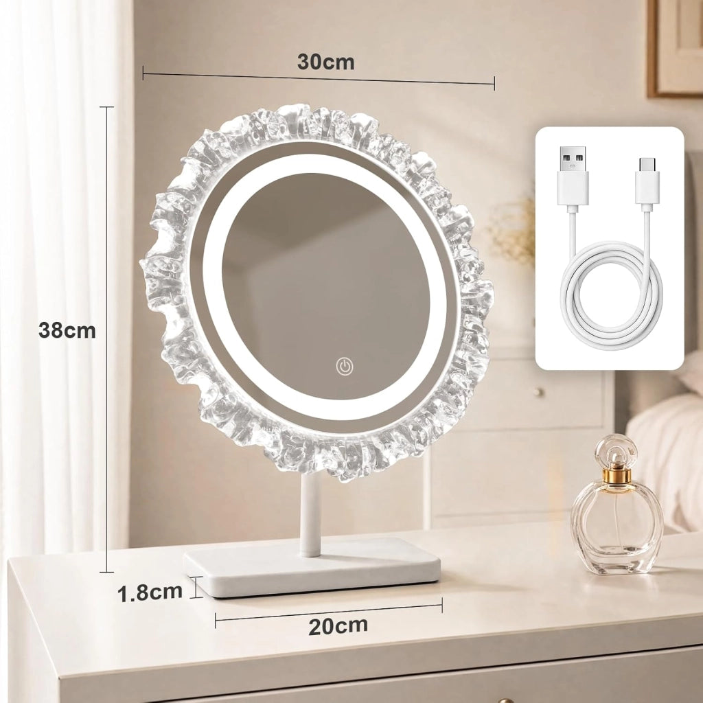 ZMH Specchio da trucco illuminato LED da tavolo per interni Rotondo Hollywood 30x38cm Specchio per toeletta