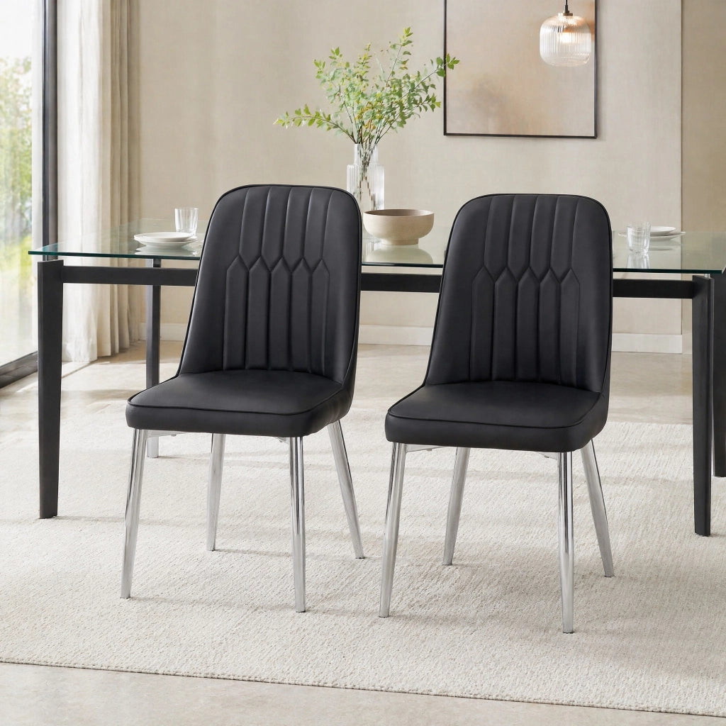 Sedia da Pranzo con Schienale Ergonomico e Seduta Imbottita, in Metallo e Similpelle, Nero Argento