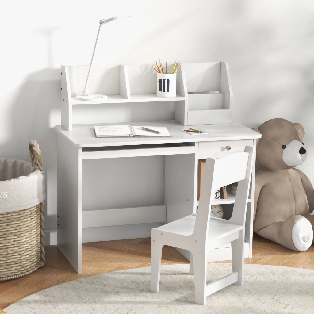 Sedia e Scrivania per Bambini ¨C zephmum ¨C Legno Bianco con Scaffale e Mensola