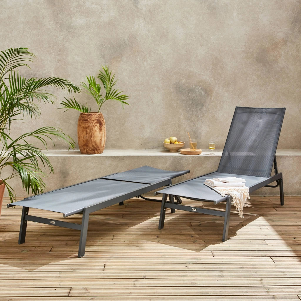 Set 2 lettini prendisole in acciaio multiposizione, grigio