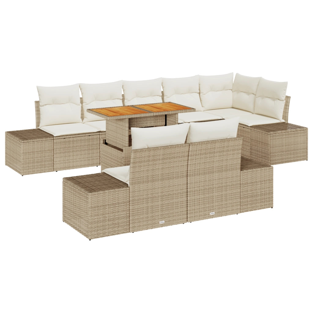Set pranzo da giardino 9 pezzi con cuscini beige rattan PE acacia