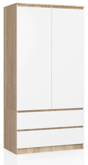 Armadio AKORD S90 Sonoma Quercia 90 cm 2 ante 2 cassetti inserto frontale Bianco 90x51x180 cm