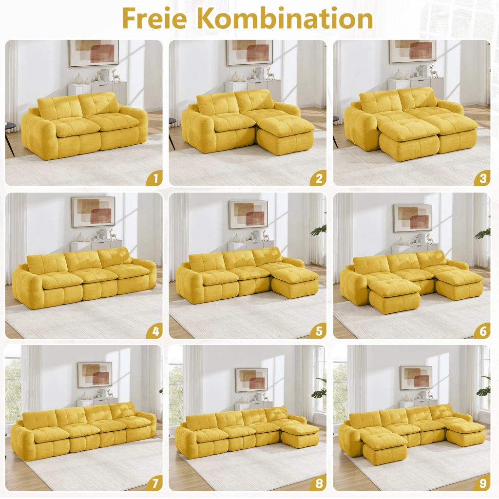 Divano modulare 3 posti senza telaio 264x97x68 cm in chenille gialla