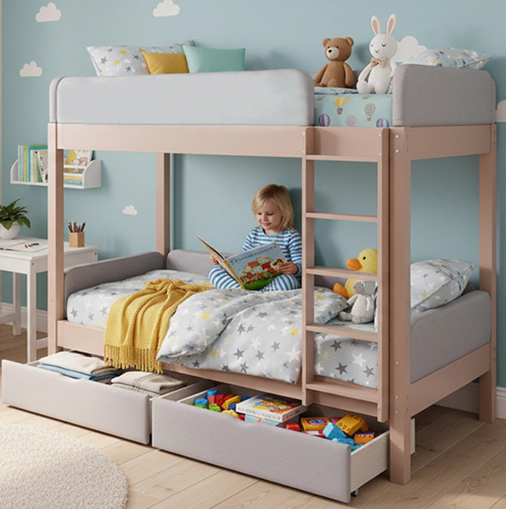 Letto a castello per bambini 90x200 cm grigio e naturale