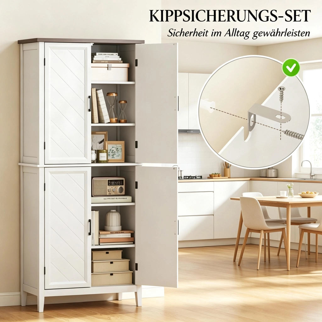 Credenza alta con 4 ante e 4 ripiani regolabili, per cucina e sala da pranzo, in MDF bianco, 76 × 40 × 178,5 cm
