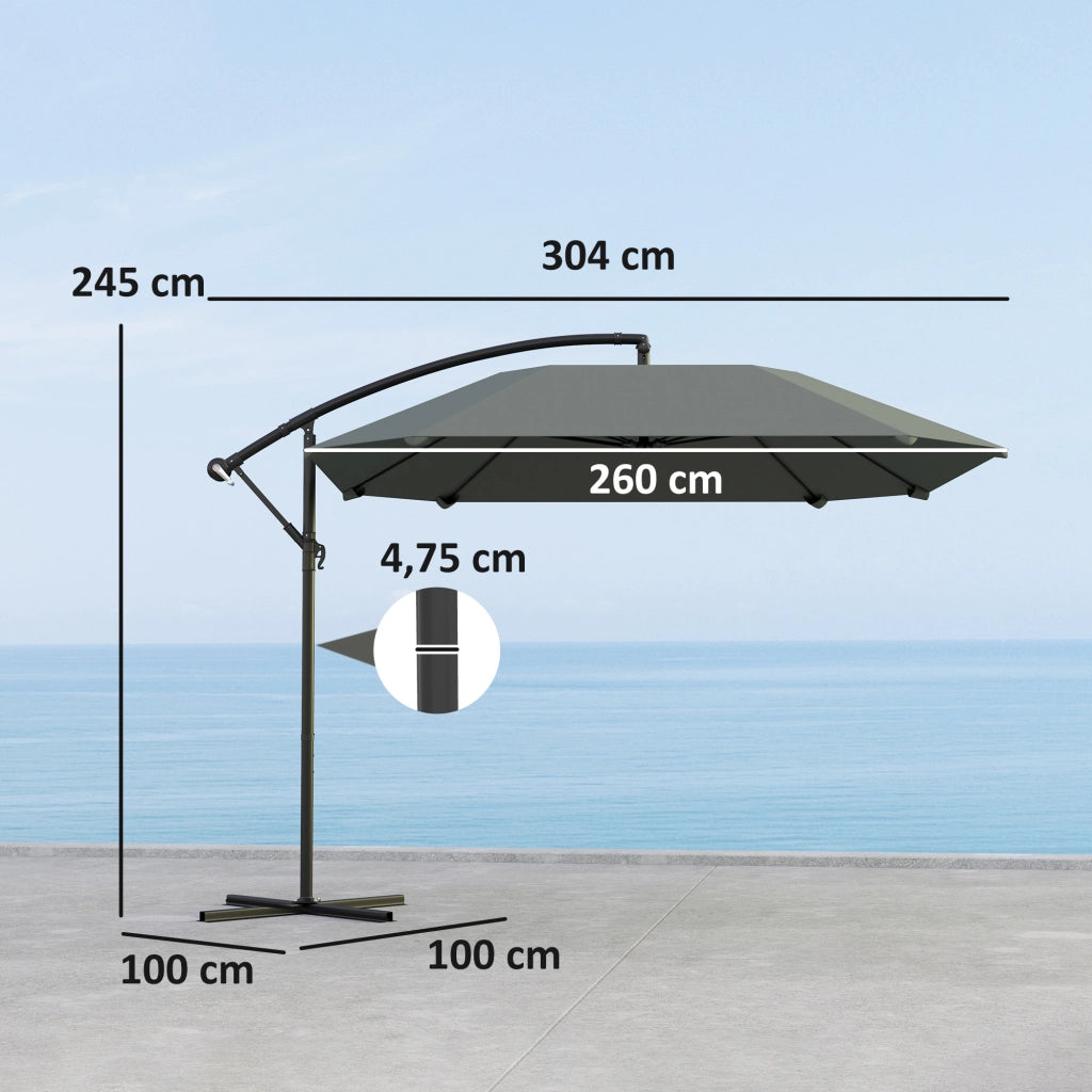 Ombrellone da Giardino Inclinabile 3m ¨C zephmum ¨C Grigio Fondo Base Manovella