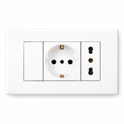 Placca Placchetta Elettrica 3 Posti con Interruttore e Schuko Bipasso