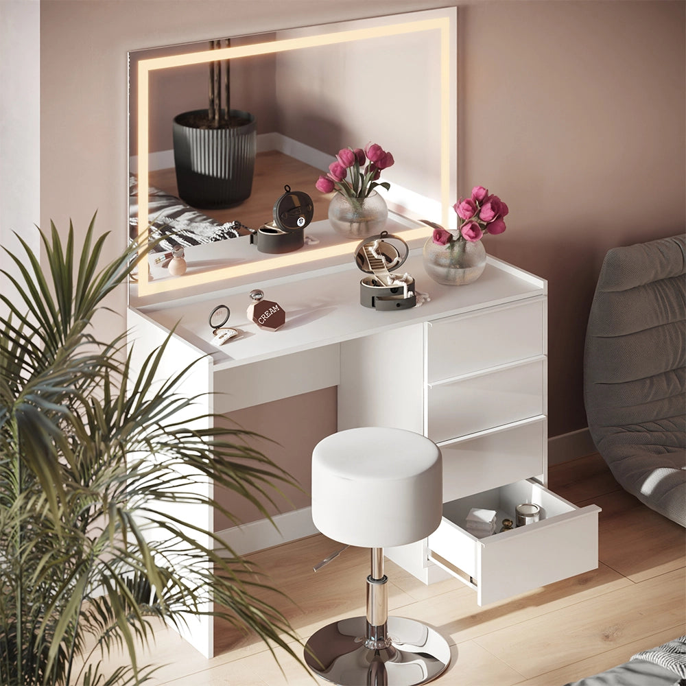 Vicco Tavolo da toeletta Bianco 110 cm con specchio LED e sgabello