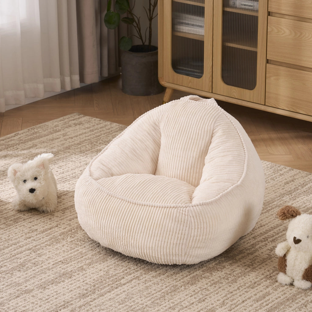 Pouf ergonomico per bambini con supporto per schiena e vita in velluto a coste beige