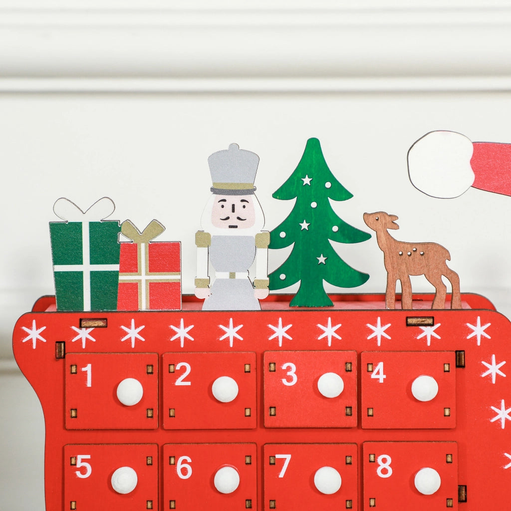 Calendario dell'Avvento in legno con 24 cassetti ¨C zephmum ¨C rosso 22.5x8x36cm