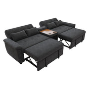Divano letto estraibile con schienale regolabile e portabicchieri in chenille grigio scuro