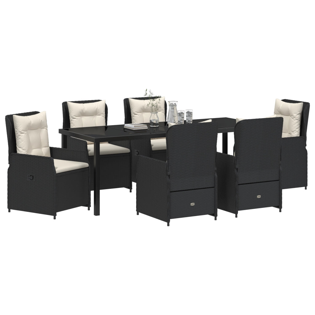 Set da pranzo da giardino 7 pezzi in rattan polyrattan nero