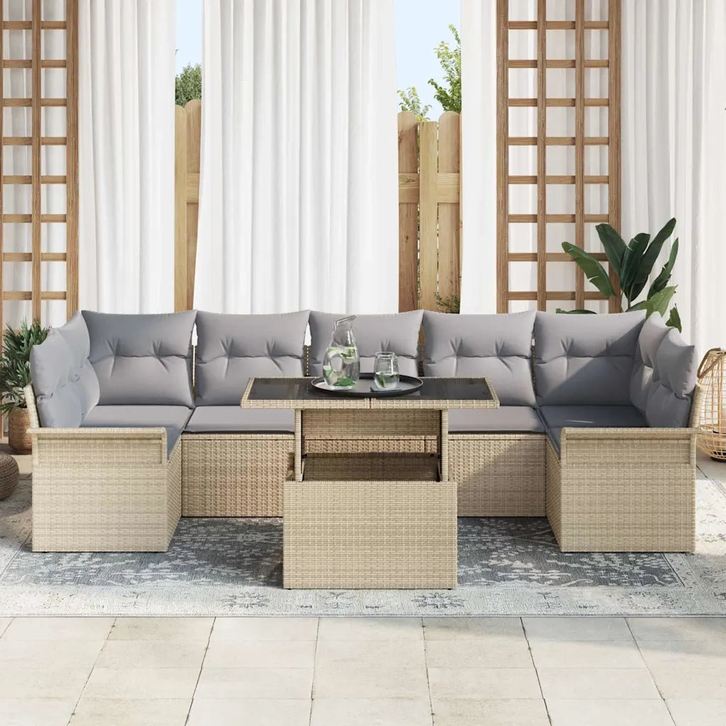 Set Divano da Giardino con cuscino 8 pcs Beige Poly Rattan 3356973