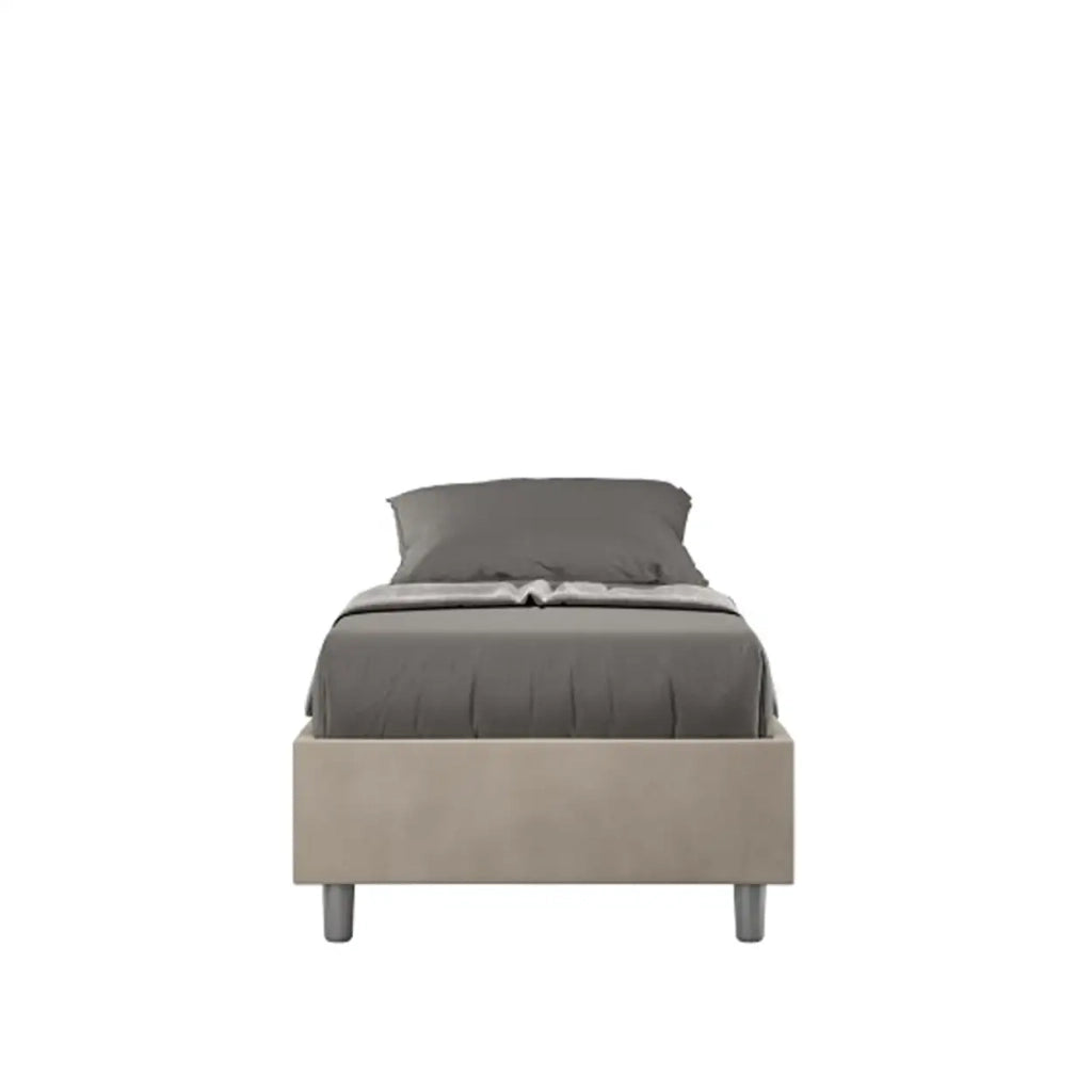 Letto singolo senza rete imbottito 80x200 microfibra sabbia Azelia