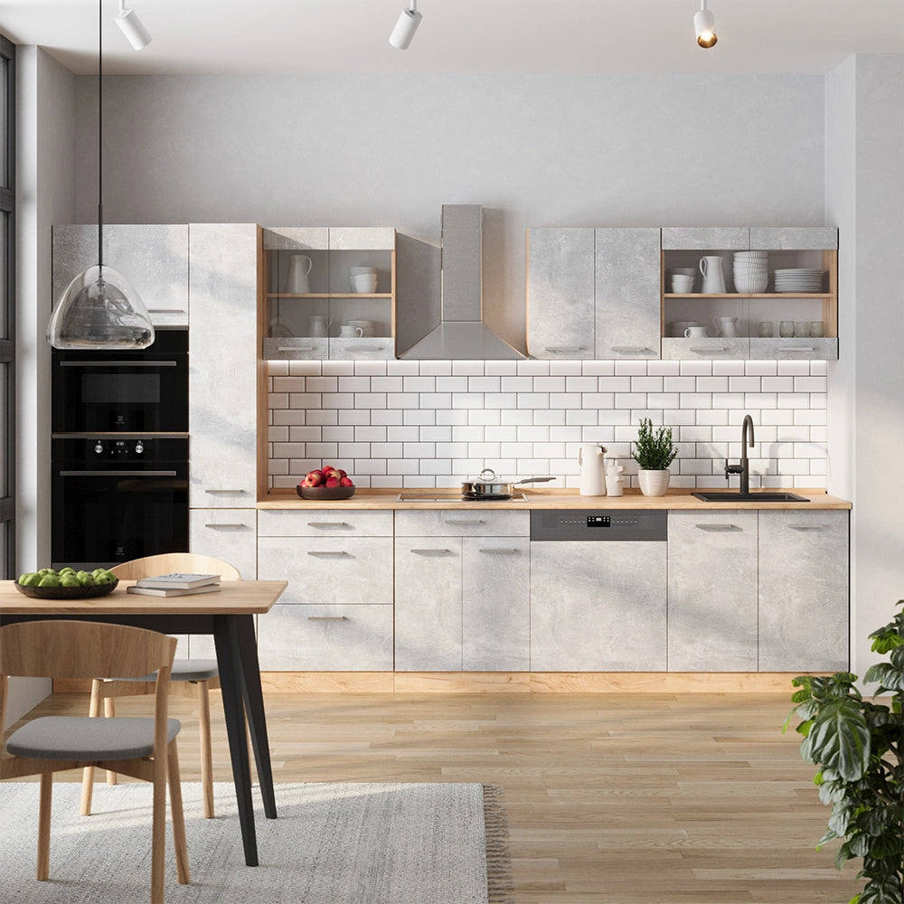 Vicco Cucina completa  Calcestruzzo/quercia dorata 350 cm , PL Rovere