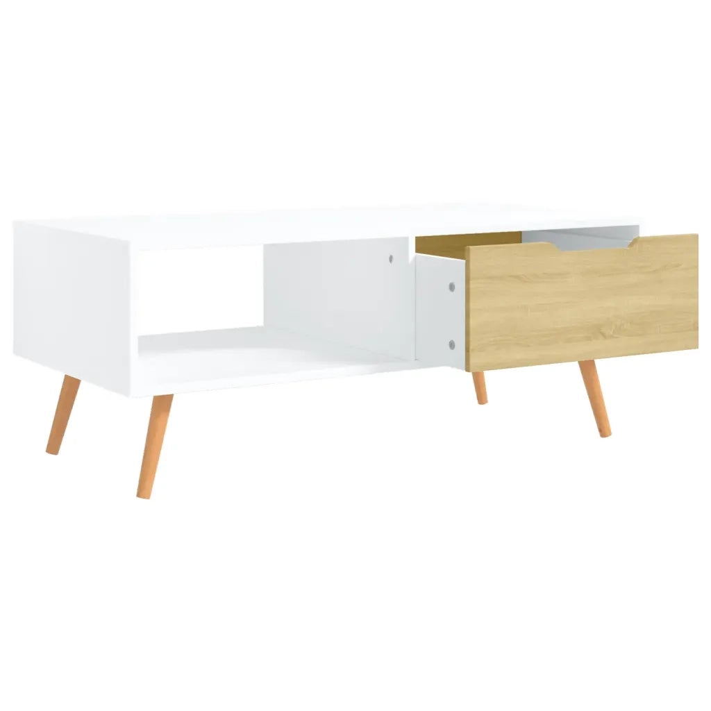 Tavolino da Salotto Bianco e Rovere 100x49,5x43cm in Truciolato