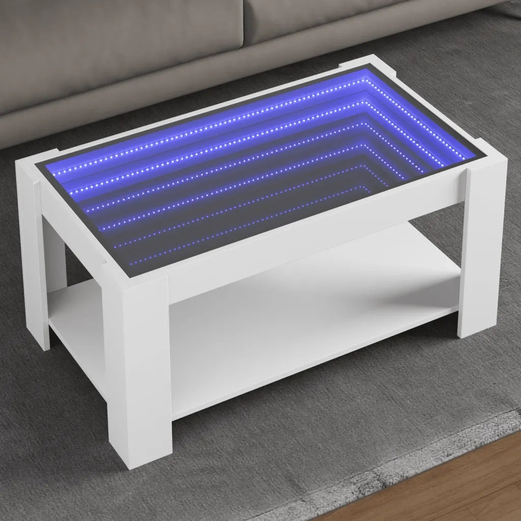 Tavolino Salotto con LED-Tavolino da soggiorno-Tavolo Bianco 93x53x45 cm Legno Multistrato