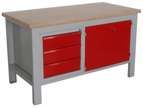 Banco montato per officine con scomparto inferiore a 2 ante e 3 cassetti cm. 150x75x88h