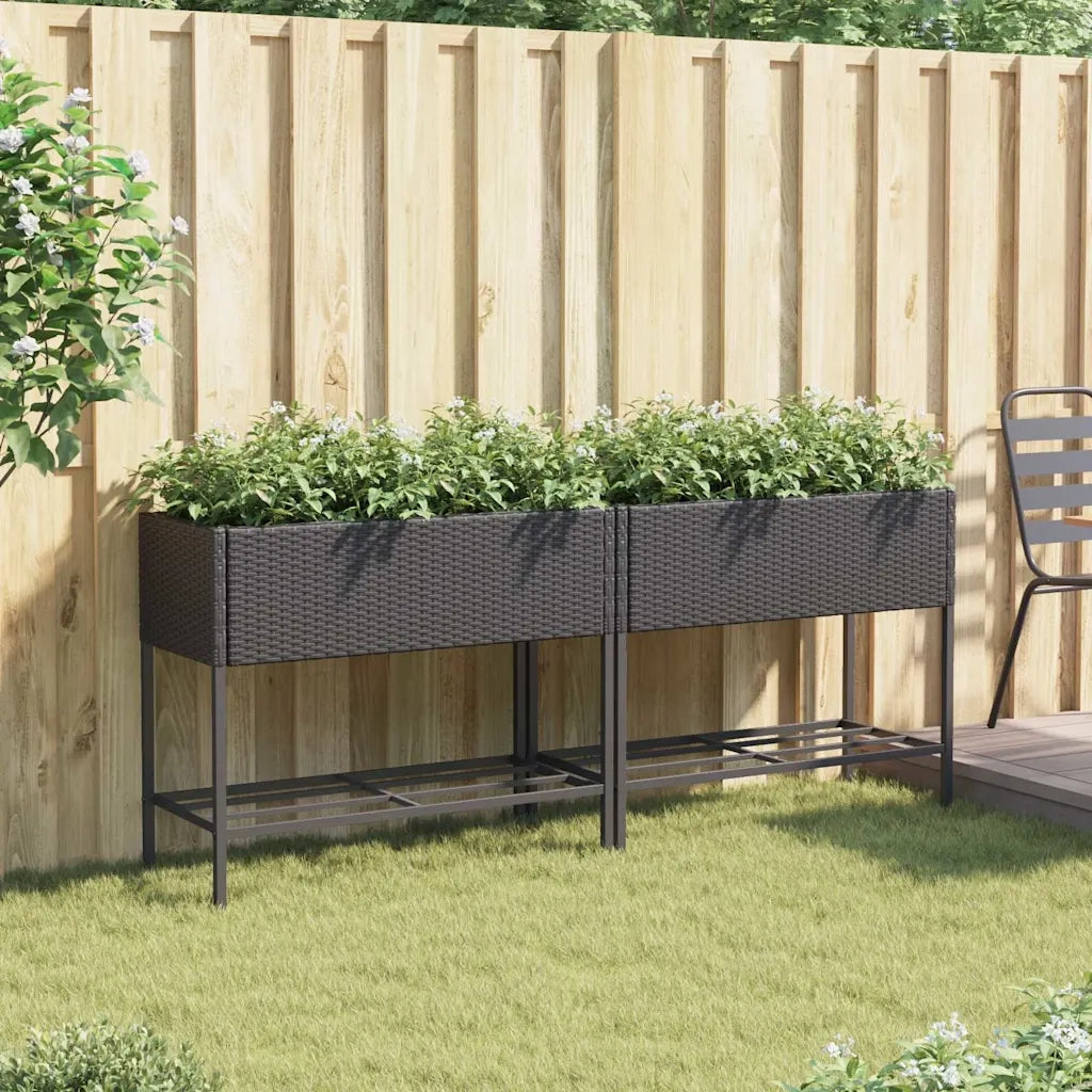 2 pz Fioriere | Cassetta per fiori | Vaso da Giardino con Ripiani Nere 90x40x75cm Polyrattan