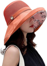 Cappello da sole in rete per donne con protezione UV e bordo largo e cintura per il mento - Rosso mattone