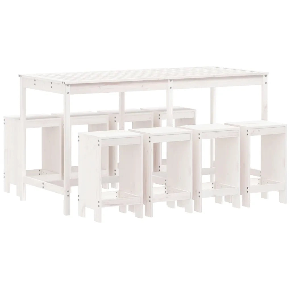 Set Bar da Giardino 9 pz Bianco in Legno Massello di Pino 3157758