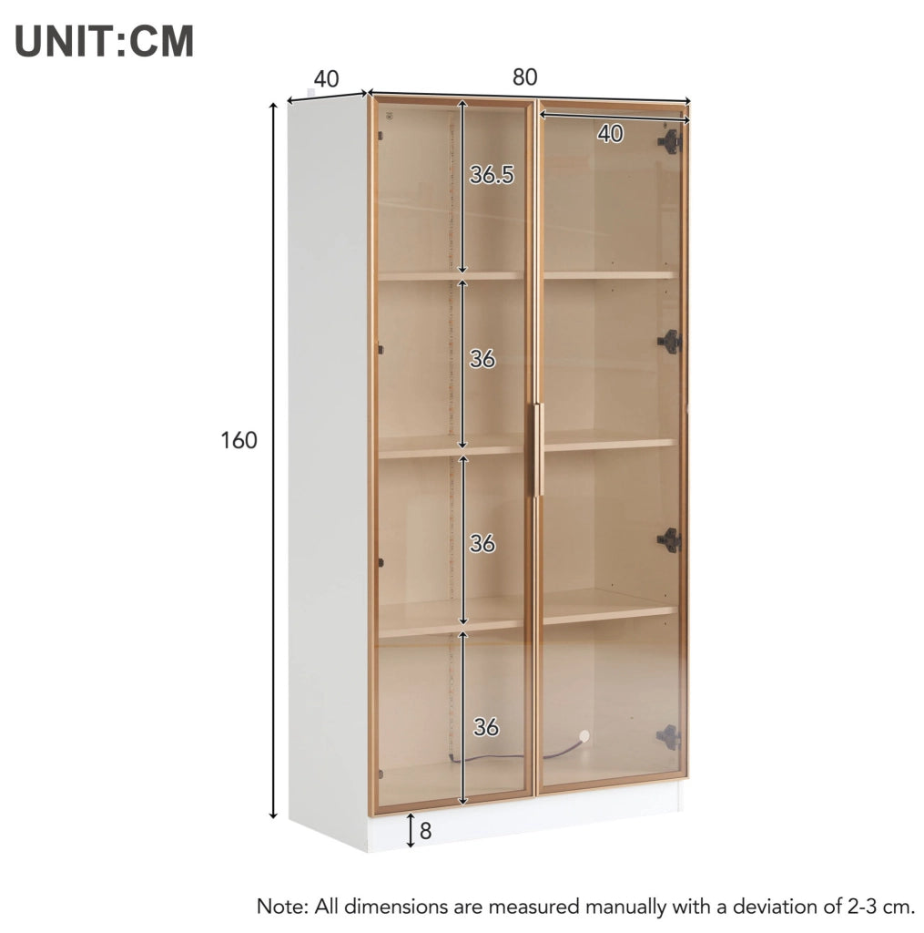 Vetrina bianca 80x40x160 cm con LED， 2 pezzi， ante battenti