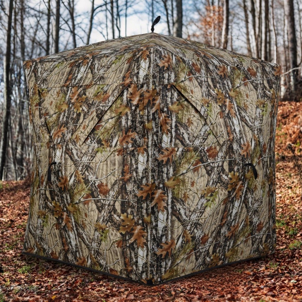 Tenda da terra per 2 persone con finestre scorrevoli silenziose, Tenda da caccia pannelli di sicurezza rifugio nascosto Marrone