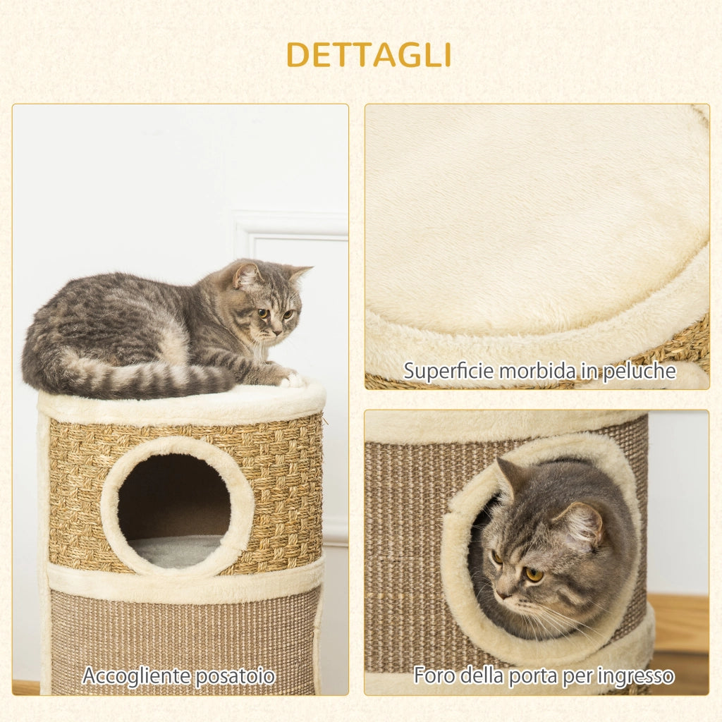 EasyComfort Casetta per Gatti Tiragraffi a Torre 3 Nicchie Corda in Sisal Alga Marina