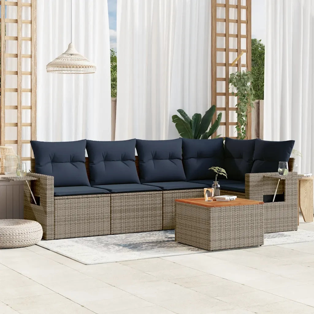 Set Divani da Giardino 6 pz con Cuscini Grigio in Polyrattan 3224556