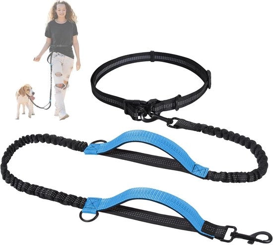 Guida da Corsa per Cani di Dimensione Media Grande - Cintura Elastica e Riflettente con Due Maniglie e Cinturone alla Cintura