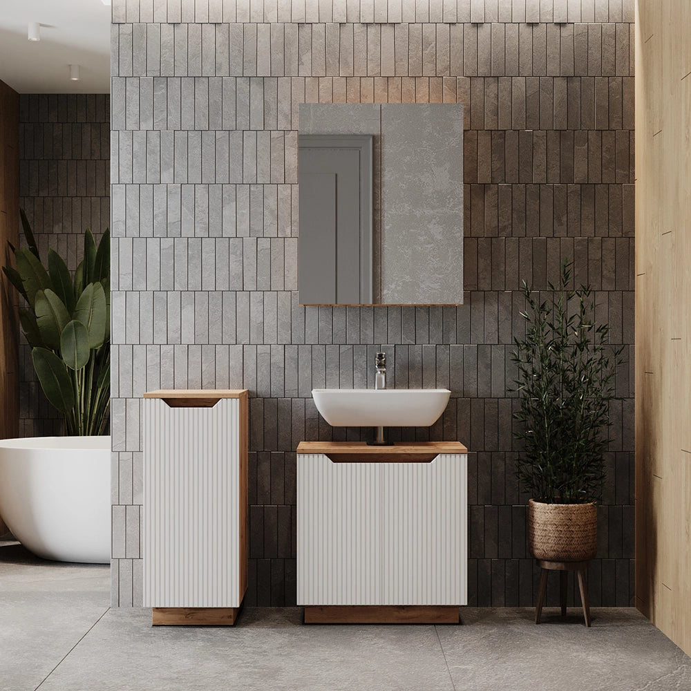 Vicco Set di mobili da bagno Rovere/bianco a strisce 3 parti