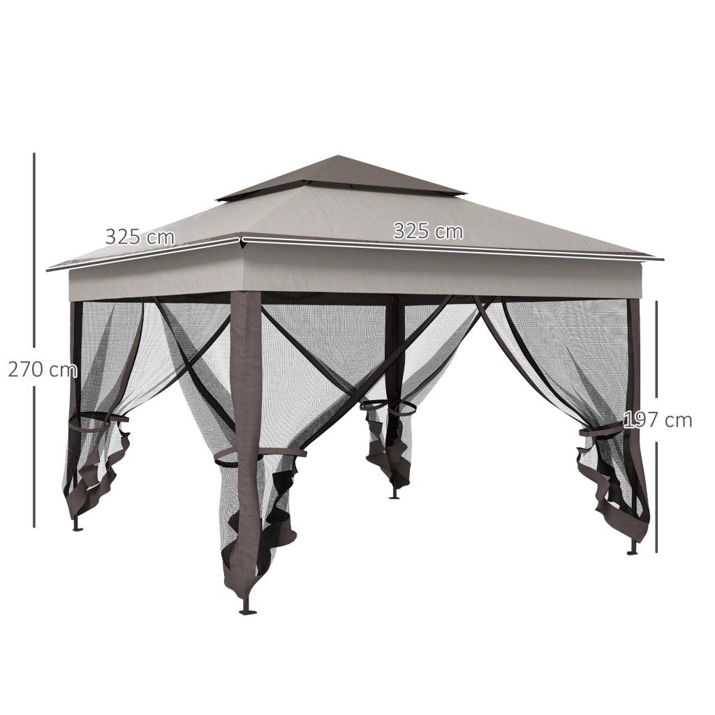 Gazebo pieghevole con 4 pareti laterali in rete anti-UV e borsa da trasporto ¨C zephmum ¨C 3.3x3.3 m grigio